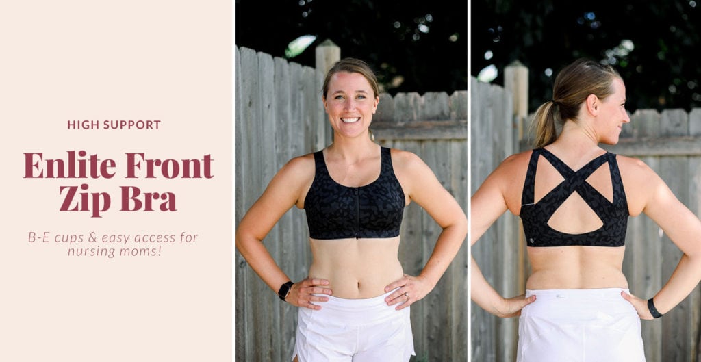 enlite front zip lululemon sports bra that is great for nursing moms