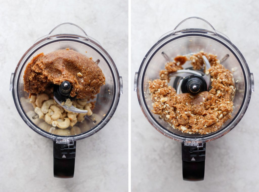 dates, cashews, and salt in food processor
