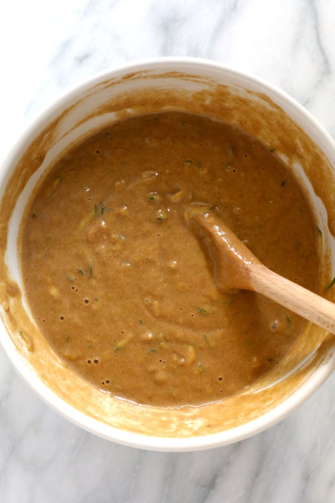 A bowl of zucchini bread batter.