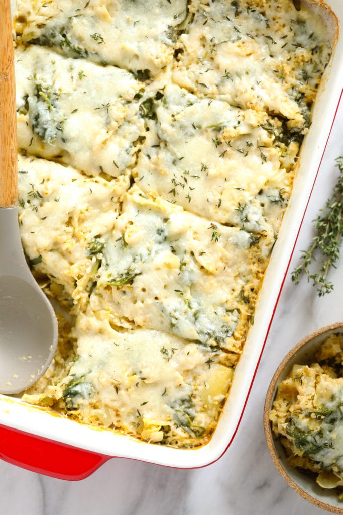 Baked spinach artichoke quinoa casserole.