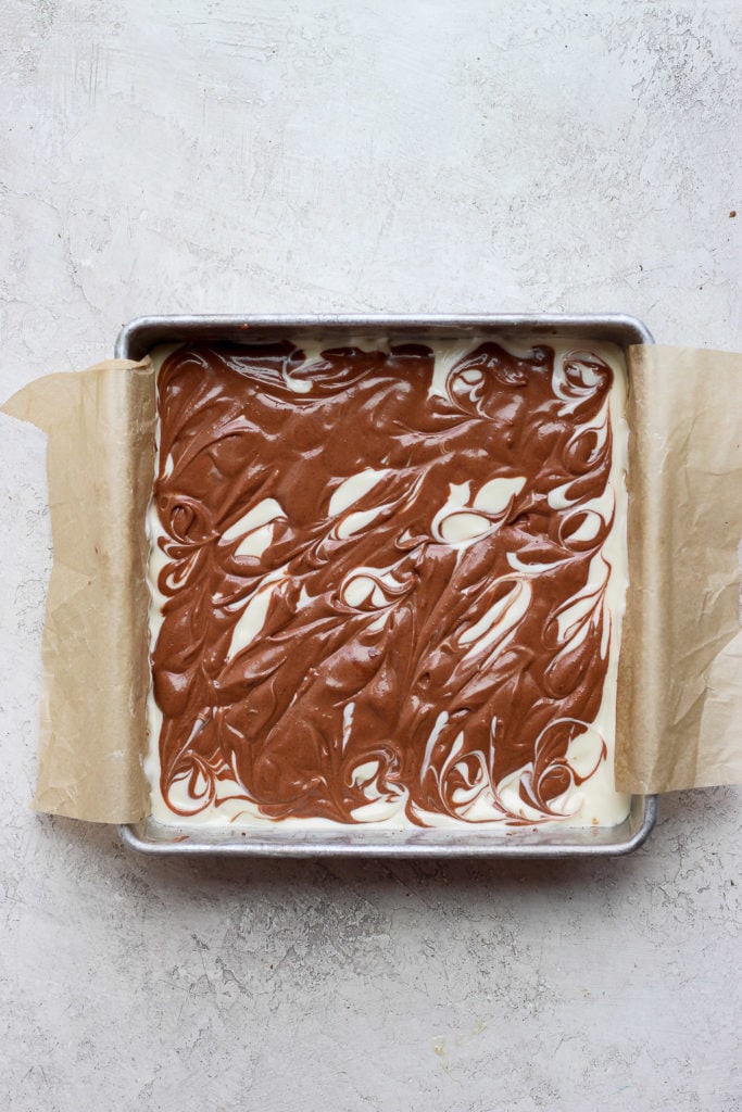 Chocolate chai cheesecake bars before they are baked.