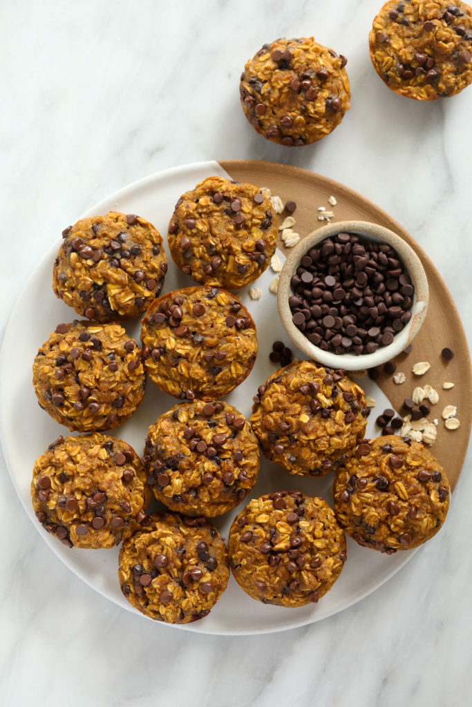 Pumpkin Oatmeal Cups on a round plate.