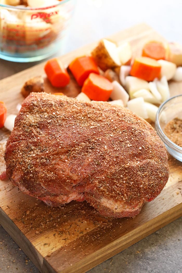When in doubt, make a pork roast! This Instant Pot Pork Roast recipe has saved the day multiple times when I've been in a pinch. Throw a pork shoulder, carrots, and potatoes in the Instant Pot and you have a healthy homemade meal in only 90 minutes. Did I mention that the pork is tender and falls apart when you cut into it? It's THAT good. Dry rub on a pork shoulder roast