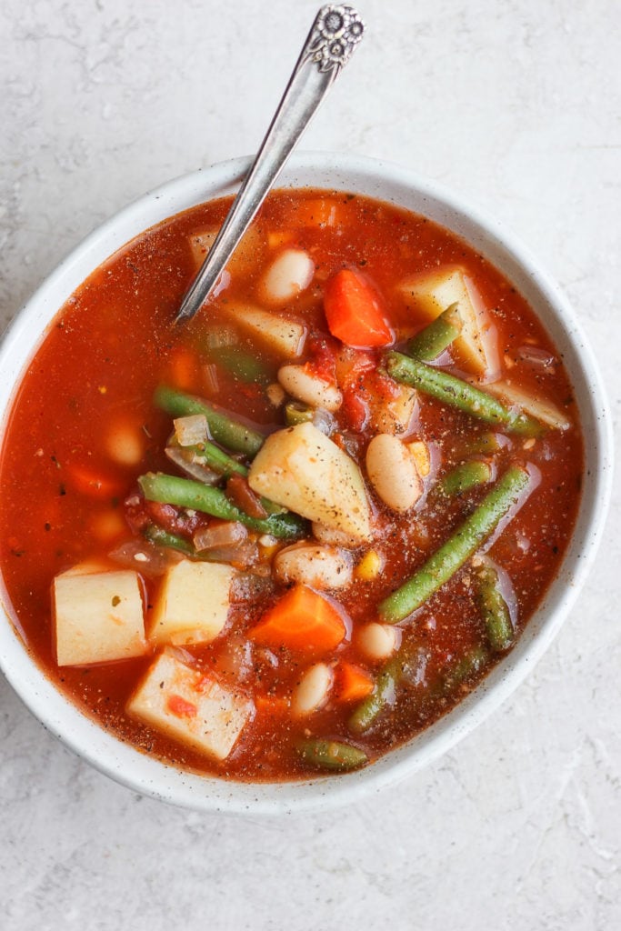 One bowl of vegetable soup.