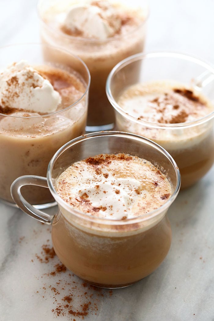 Whether you are a coffee drinker or a tea drinker, this almond milk chai tea latte is a great source of antioxidants and is a great way for you to get a boost of caffeine! Add this chai tea latte to your morning routine or make yourself a mug for a mid-afternoon snack! chai tea latte in a glass mug