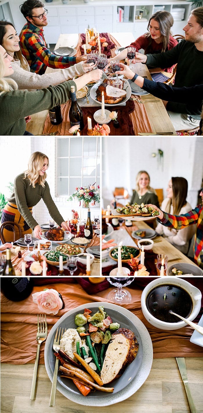 A collage of friendsgiving photos.