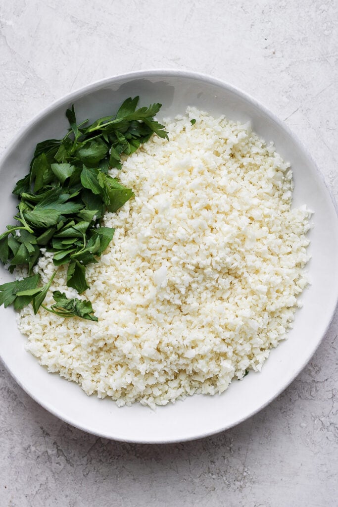 Cauliflower rice in a bowl.
