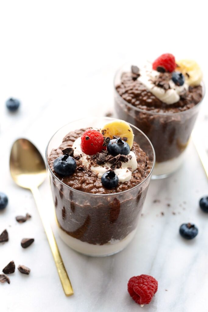Looking for a dairy-free dessert that the whole family will love? Whip up this easy Chocolate Chia Seed Pudding Recipe with just a few clean ingredients and no refined sugar. Enjoy! chia seed pudding in cup