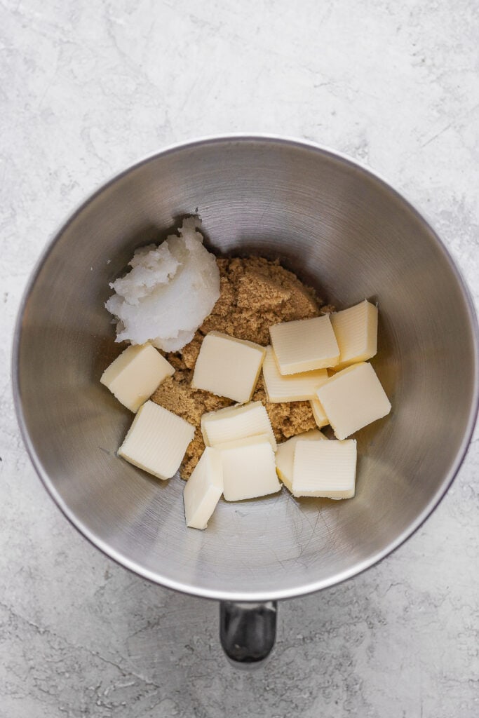 All the ingredients for the gingerbread cookies in a mixing bowl.