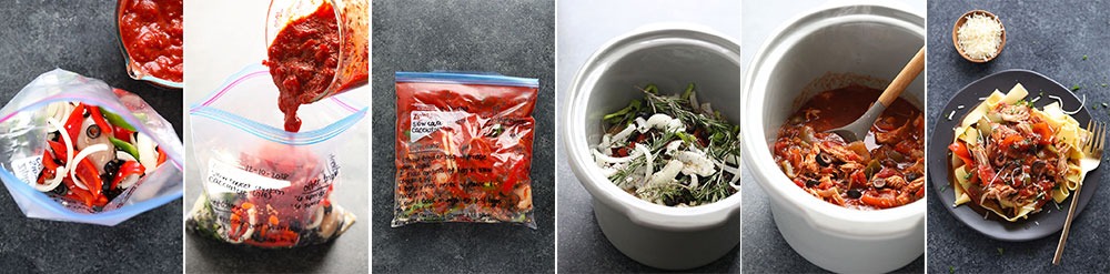 Start your week off right and meal prep this Chicken Cacciatore Slow Cooker Recipe! It has all of the traditional and savory flavors of Chicken Cacciatore, but it's ready in no time with very few steps! It's the perfect freezer slow cooker recipe to make during any time of year. Eat it alone or over your favorite pasta. Chicken Cacciatore