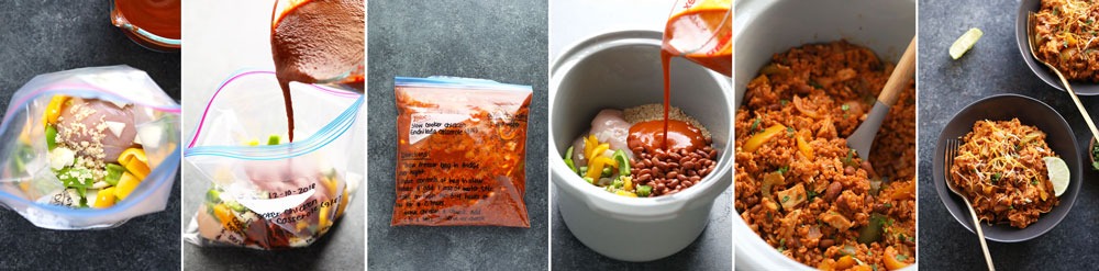 This Slow Cooker Chicken Enchilada Casserole will change your life! Throw everything in your slow cooker and in only 2 hours dinner is served. Not only is this recipe delicious the day you make it, but it can be frozen for later! Follow the steps below in how to prep, freeze, and then cook this delicious Slow Cooker Enchilada Casserole! Enchilada Casserole