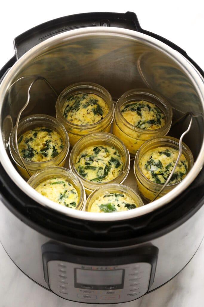 Instant Pot egg bites in glass jars.