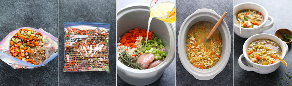 Need a hot soup that warms the soul and is the perfect remedy when under the weather? Make our Slow Cooker Chicken Noodle Soup. Made with carrots, celery, onion, chicken breast, and wholesome spices, this chicken noodle soup crock pot recipe is perfect for any palate. It also doubles as a healthy freezer meal that only takes 20 minutes to prep and freeze for later! Slow Cooker Chicken Noodle Soup