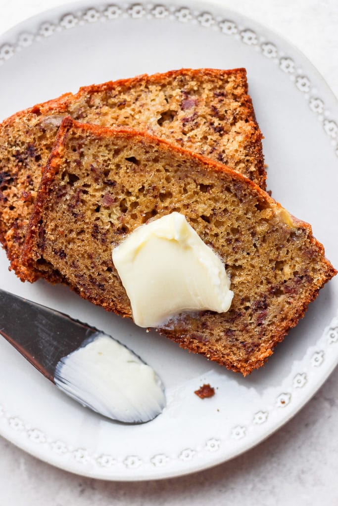 Banana bread with butter on top