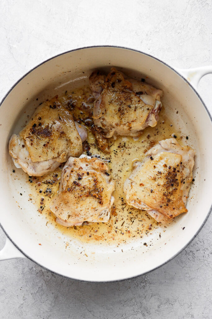 sautéed chicken thighs in Dutch oven
