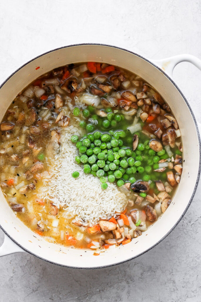 rice and veggies in stockpot