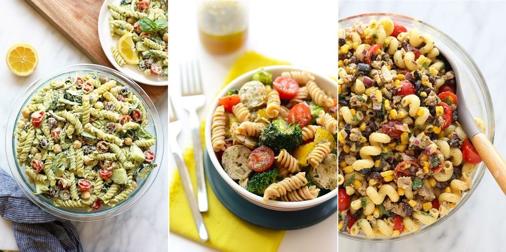 Pasta salad recipes are the perfect recipes to feed a crowd! Pesto pasta salad, sausage pasta salad, and taco pasta salad!