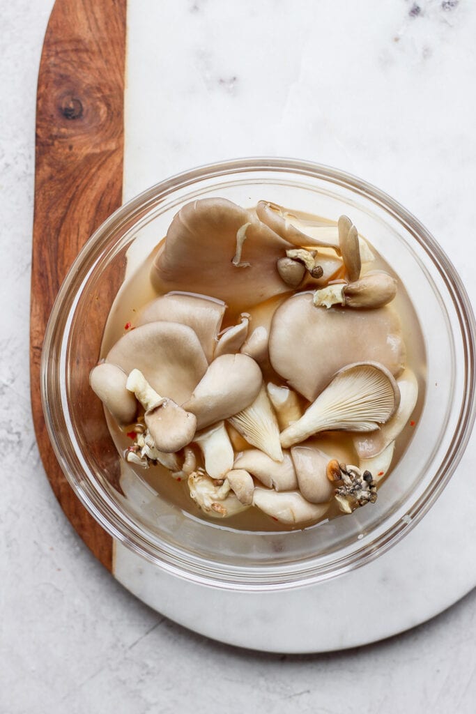 Pickled mushrooms in a bowl.