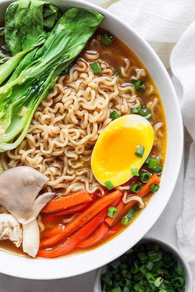Ramen with a ramen egg on top.