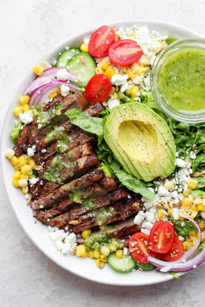 steak salad in bowl